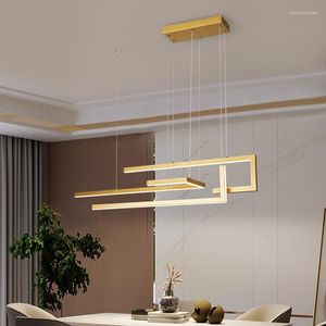 Lampes suspendues Lustres à LED minimalistes nordiques Cuisine et restaurant Luminaires d'intérieur décoratifs rectangulaires modernes