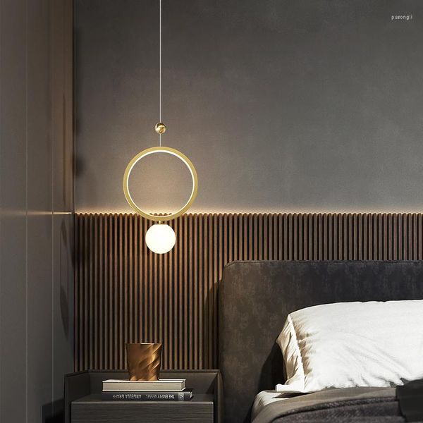 Hanglampen Scandinavische minimalistische lange lijn LED-verlichting Smeedijzer Zwart Goud Slaapkamer Bedlampje Creatieve nachtverlichting