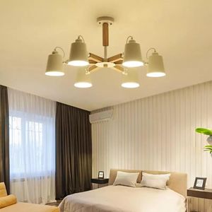 Hangende lampen Noordelijke minimalistische metalen houten beugel kroonluchter E27 LED -kroonluchters voor keuken woonkamer slaapkamer studypendant