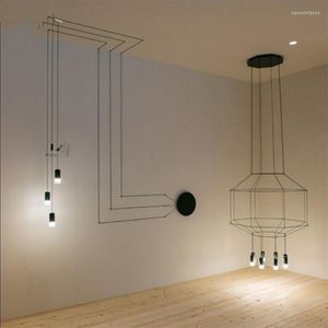 Lampes suspendues Nordic Moderne 110V 220V 240V LED Noir Wireflow Lampe Lampe Escalier Hall Hall 3 Mètres Câble Flux Suspendu