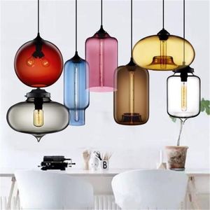 Pendants lampes nordiques modernes de bol en verre coloré lumières e27 suspension de la lampe