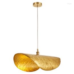 Hanger lampen Noordse moderne koperen eetkamer kroonluchter woonstudiebar el lotus blad