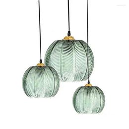 Lampes suspendues Nordic Moderne Creative Bar Comptoir Restaurant De Luxe Personnalité Chambre Vert Lustre En Verre Lampe E27 AC110V 240V Lumière