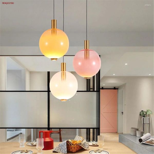 Lámparas colgantes Nordic Modern Gradient Glass Pink Luces LED para mesa de comedor Cocina Accesorios para el hogar Loft Lámpara colgante Art Lustre