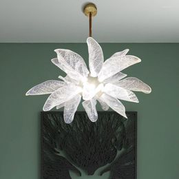 Lampes suspendues Nordic Modern Leaves American Flower Crystal Lights Luminaire Salle à manger Salon El Lobby Hall Droplight