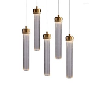 Hangende lampen Noordelijke moderne minimalistische woonkamer eetkamer slaapkamer bar aanrecht creatief metalen textuur gestreepte ronde buisglas kroonluchter