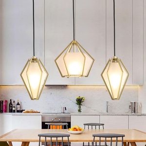 Hanger lampen Noordelijke moderne restaurant glazen lichten coffeeshop bar led lamp gepersonaliseerde retro creatieve diamantverlichtingpendant