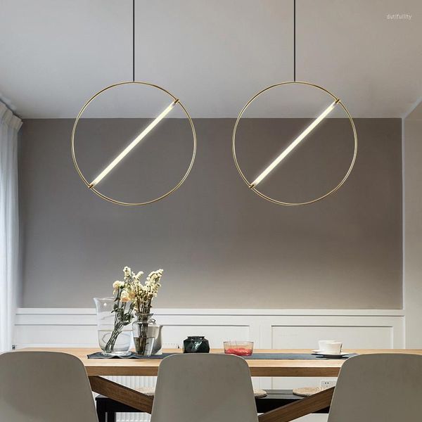 Lampes suspendues Nordic Style moderne Table à manger LED Lustre Salon Café Art Créatif Simple Rond Éclairage Décoratif