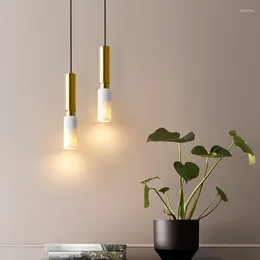 Lampes suspendues Nordic Moderne Terrazzo LED Lustre Simplicité Marbre Lumière Lampe De Chevet Bar Restaurant Luminaire Hoom Décor