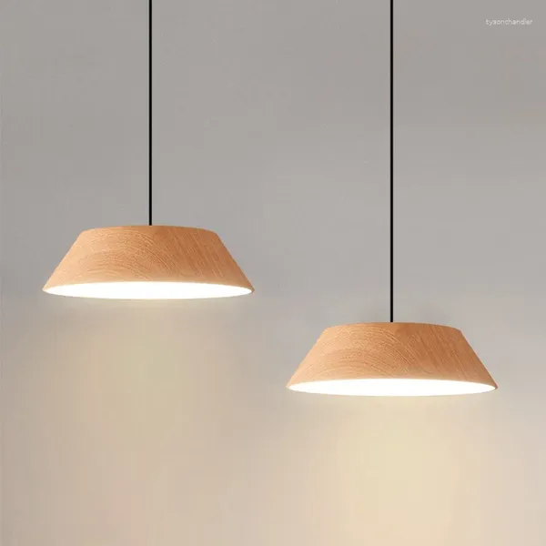 Lampes suspendues Nordic moderne Grain de bois LED lumières en métal pour table salle à manger cuisine lampe suspendue luminaire décor à la maison lustres d'éclairage