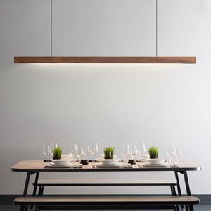 Lampes suspendues nordique moderne en bois noir noyer pin lumière LED Table à manger salon cuisine île bureau décor à la maison lampe suspendue