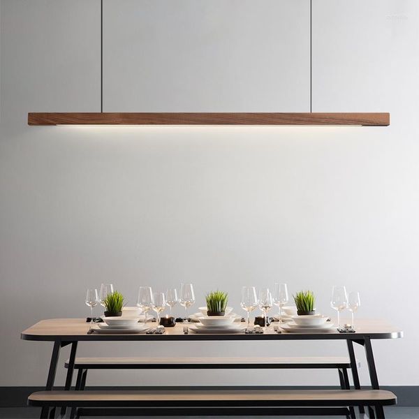 Lampes suspendues nordique moderne en bois noir noyer pin lumière LED Table à manger salon cuisine île bureau décor à la maison lampe suspendue