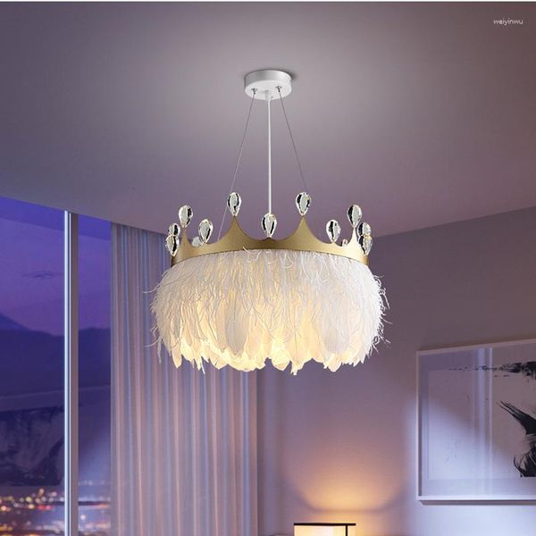 Lampes suspendues filet nordique rouge plume romantique LED E27 couronne plume d'autruche salon chambre luminaires suspendus chauds