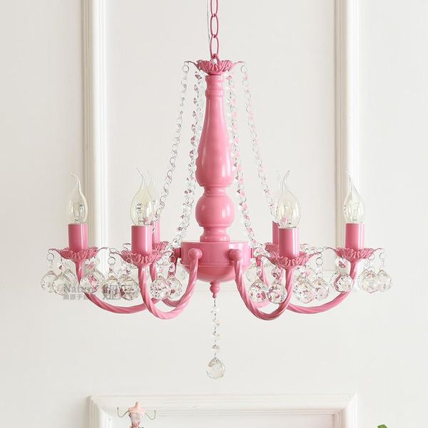 Lampes suspendues nordique pastorale coréenne rose/blanc princesse fille chambre d'enfant chambre à manger lustre en cristal lampespendentif