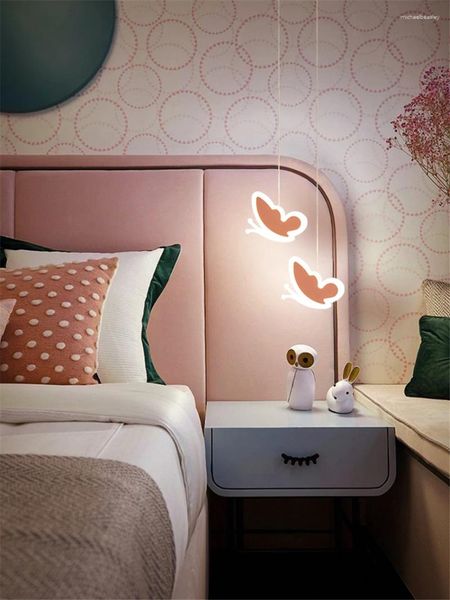 Lampes suspendues nordique rose chambre d'enfant lumières moderne minimaliste romantique fille lampe chaude chambre étude éclairage suspendu