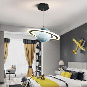 Pendant Lamps Nordic Planet Chandelier Children's Room Bedroom Bar Hanging Wire Adjustable Creative Starry Sky Wandering Earth Lamp