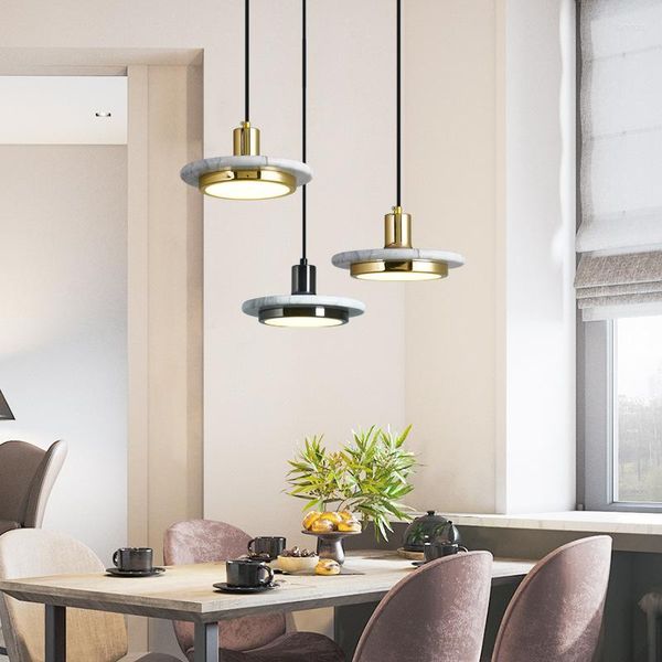Lampes suspendues nordique postmoderne lumière luxe chambre chevet Restaurant Bar Simple Designer modèle chambre lustre en marbre