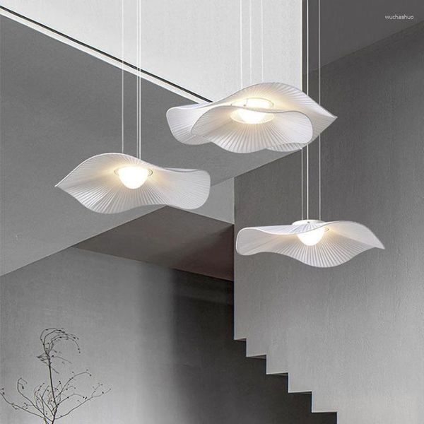 Lampes suspendues nordique pur blanc Led lumières minimalisme tissu suspension lampe pour salle à manger luminaires intérieurs suspendus modernes