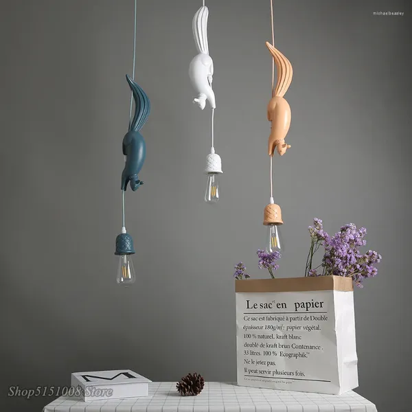 Lámparas colgantes Nordic Resina Ardilla Luces LED Moderna Industrial Habitación para niños Cocina Lámpara colgante Loft Animal Accesorios de iluminación Decoración