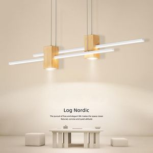 Hanglampen Noordelijke restaurant LED -lampen moderne eenvoudige lamp gepersonaliseerde kunstlogstijl Japanse designer bar tafel lange stippertant