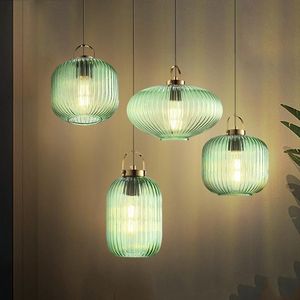 Lámparas colgantes Nordic Retro Restaurant Green Glass Lights Creative Single Head Living Room Lamp Simple Nightside LED E27 LightPendant