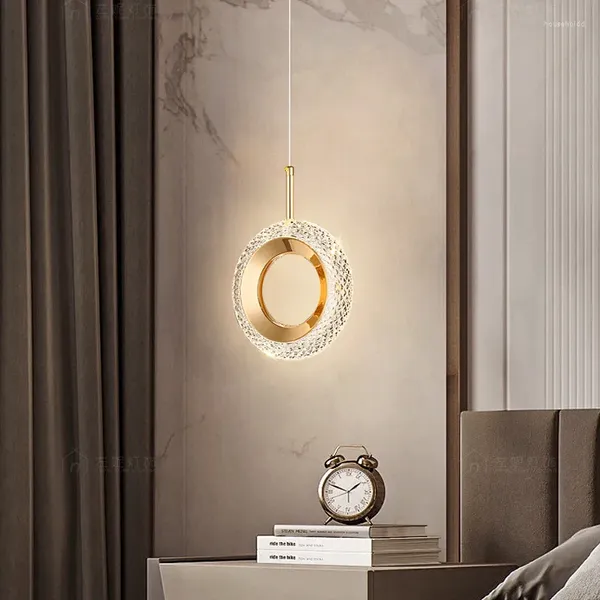 Lampes suspendues anneau nordique LED lampe en cristal intérieur suspendu décor pour chevet chambre salon lustres modernes