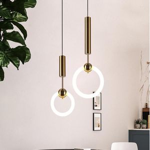 Lampes suspendues Nordic Ring Light Fer Verre Or Salon Salle À Manger Cuisine Chambre Loft Designer Minimaliste