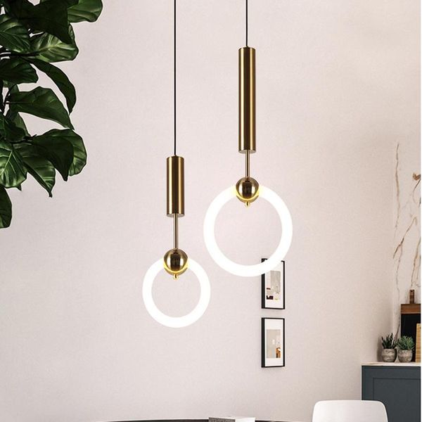 Lampes suspendues Nordic Ring Light Fer Verre Or Salon Salle À Manger Cuisine Chambre Loft Designer Minimaliste LightPendant