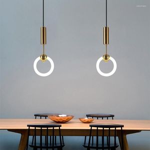 Lampes suspendues Nordic Ring Lights Or Luminaire Intérieur Café Restaurant Décor À La Maison Cuisine Island Luminaire Chevet Lampe Suspendue