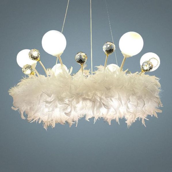 Lampes suspendues Nordic Romantique Plume Lampe Creative Salon Cristal Chambre Lustre Pour Enfants