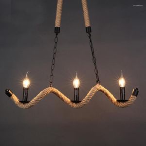 Lampes suspendues corde rustique nordique 3 têtes E14 douille bougie chaîne lustre pour Restaurant Bar café éclairage