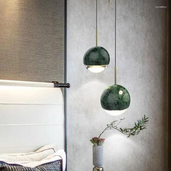 Lampes suspendues Nordic Simple Ball Lampe en marbre LED ronde suspendue pour chambre à coucher chevet allée couloir bar loft décor intérieur éclairage
