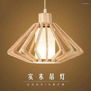 Lampes suspendues Nordic Simple Japonais En Bois Massif Lustre En Bois Créatif Tissu Art Abat Salon Led Éclairage Chêne E27