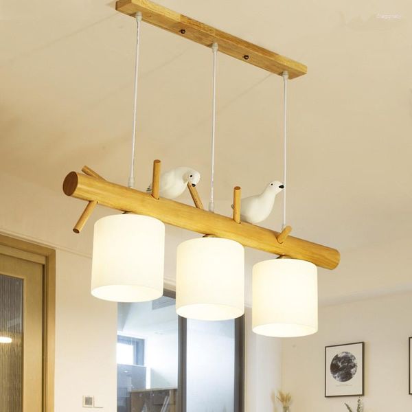 Lampes suspendues nordique Simple bois Art lampe trois têtes petit oiseau suspendu utilisation pour Restaurant Bar magasin de vêtements LED E27 AC85-265V