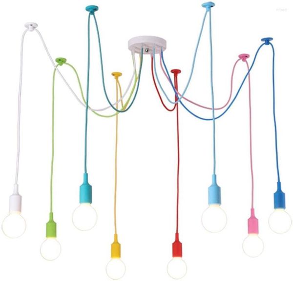 Lámparas colgantes Lámpara de araña nórdica E27 Cordones largos de colores Ajustable Retro Loft Luces colgantes Accesorio de iluminación decorativo