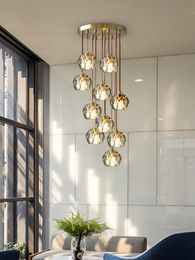 Lampes suspendues nordique escalier lustre Loft éclairage Led pour salon chambre boule de cristal cuisine suspension lampe or Cei