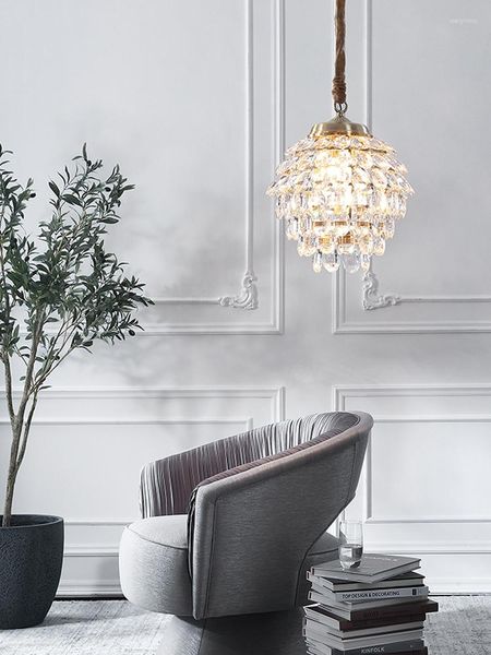 Pendants lampes de style nordique cuivre légère luxe en cristal invité salle à manger villa modèle en forme de cône en forme de cône petit