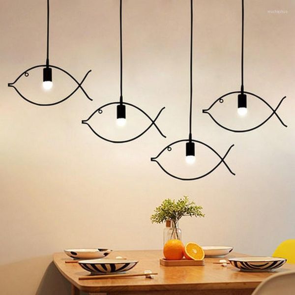 Lámparas colgantes de estilo nórdico con forma de pez, lámpara de hierro, luces de cocina, colgante geométrico minimalista moderno, accesorios de iluminación para el hogar