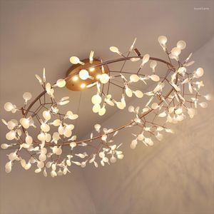 Lámparas colgantes de estilo nórdico, candelabro colgante para sala de estar, lámpara de luciérnaga de cocina moderna, iluminación redonda de rama de oro rosa/negro