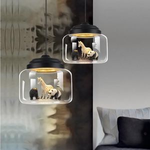 Lampes suspendues Style nordique LED dessin animé verre lumières Animal Simple enfant chambre lustre cuisine chambre El salon décorationPendentif