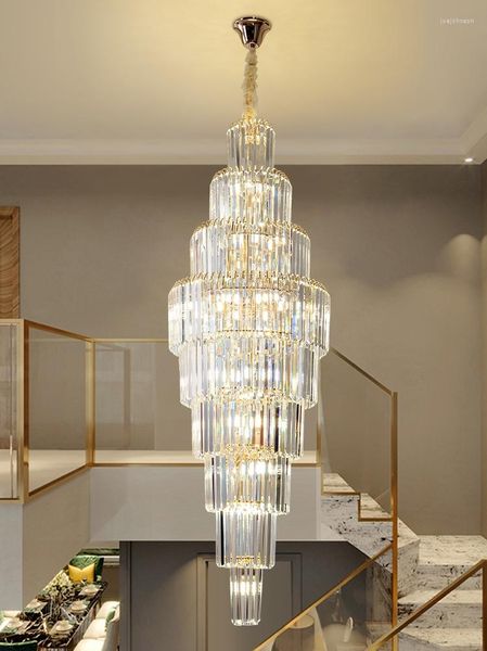 Lampes suspendues Nordic Villa Crystal Light El Lobby Grand Lustre Loft De Luxe Creux Tournant Long