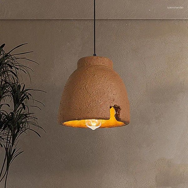 Lámparas colgantes Nordic Wabi Sabi E27 Led Arañas Luces de comedor Lustre Arcilla Suspender Lámpara Decoración para el hogar Loft Lámparas colgantes