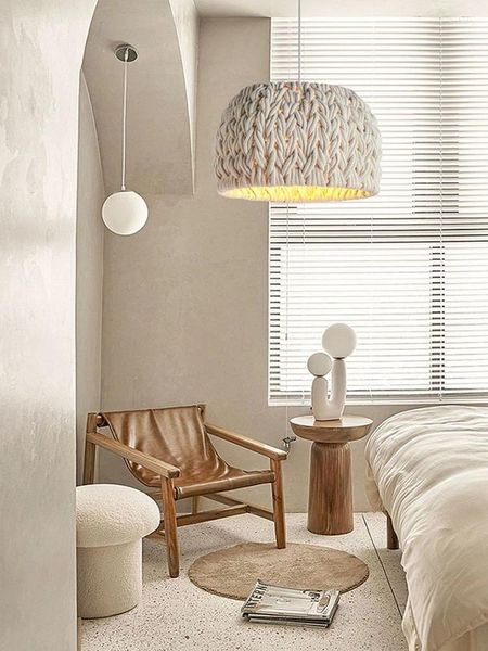 Lámparas colgantes Nordic Wabi Sabi E27 Luces LED Cuerda tejida Minimalismo Lámpara colgante Lustre Suspender Comedor Accesorios de iluminación