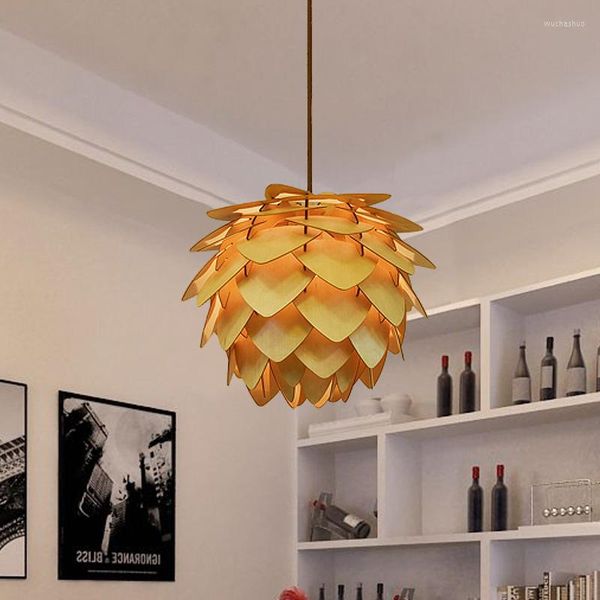 Lámparas colgantes Lámpara de madera nórdica DIY IQ Elements Puzzle Pinecone Lámpara Cocina Comedor Bar Accesorios de iluminación