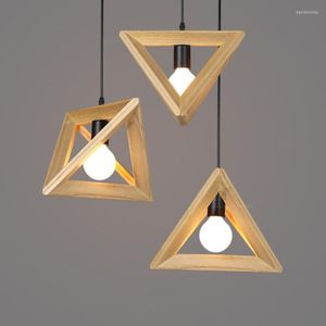 Hangende lampen Noordse houten geschilderde driehoekig frame met snoerhanglampen E27 LED Edison Bulb Geometrische droplights