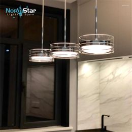 Lampes suspendues North Star Nordic Design Lustre en argent pour la cuisine Lampe en verre ronde à trois têtes Salle à manger Bar Led Light Hanging