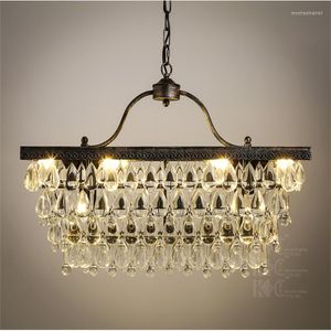 Hanglampen Noord -Europa Creatieve stijl Vintage rechthoek Crystal Lamp Parlor eetkamer decoratie ijzer