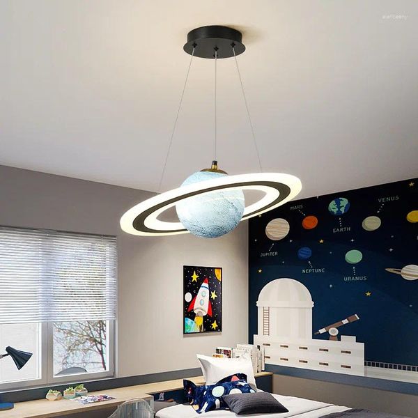 Lampes suspendues nouveauté planète lampe pour enfants enfants chambre garçon moderne LED suspendu décoration éclairage boule de verre saturne lune