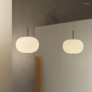 Lampes suspendues Nouveauté Lampe LED en bois Éclairage en verre nordique pour cuisine/salle à manger Suspension de type gourde