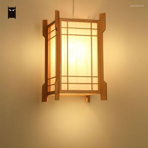 Lampes Suspendues En Bois De Chêne Petit Luminaire Carré Japonais Style Coréen Suspendu Plafonnier Pour Tatami Restaurant Salle E27 E26 Ampoule